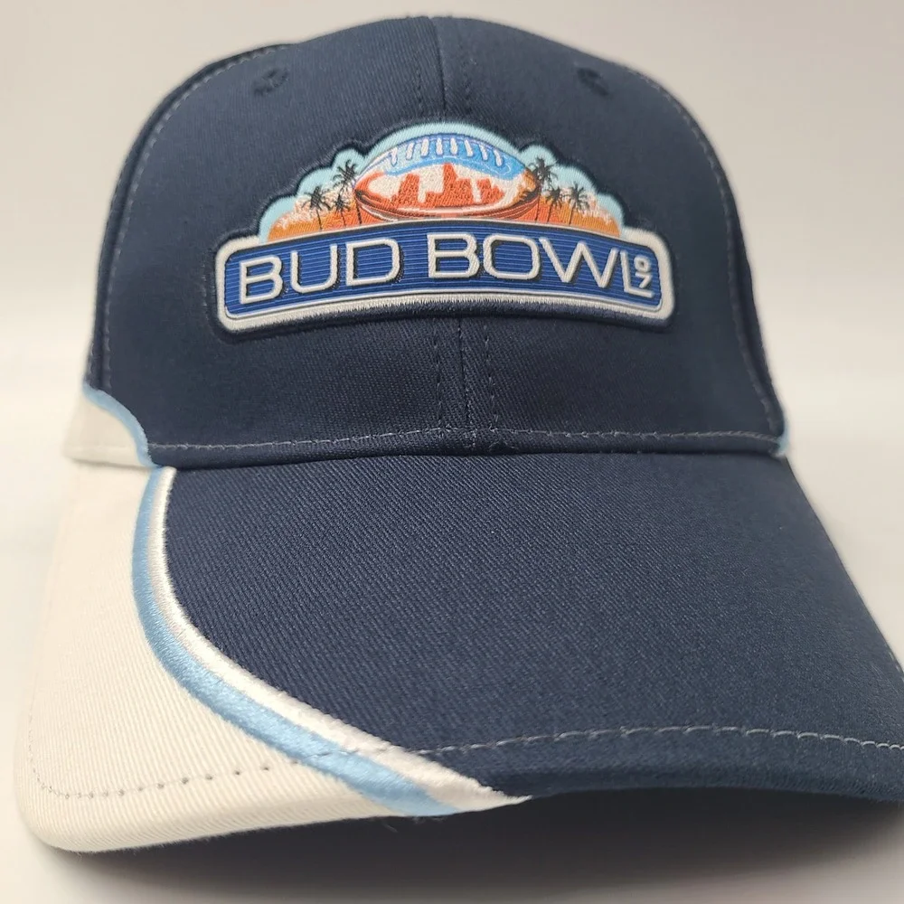 Vintage Bud‎ Bowl Hat Adjustable Bud Light Blue White Football 2007 Super Bowl